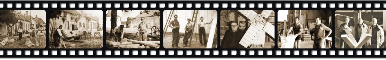 Bande de photos sépia retraçant l'histoire de l'entreprise Jahier et Fils